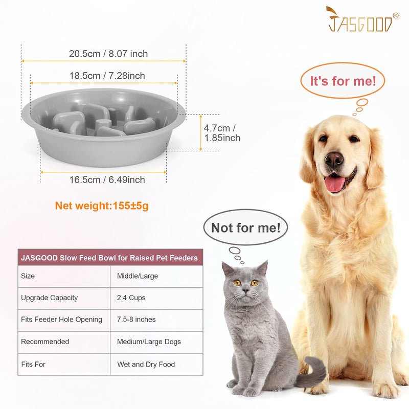 Dog Feeder Slow Eating Bowl for Raised Pet Feeders JASGOOD Maze Food Water Insert Bowl Compatible with Elevated Diners 2 Cups-Fit Opening 7.5"-8"Feeder A-Light Grey - BeesActive Australia