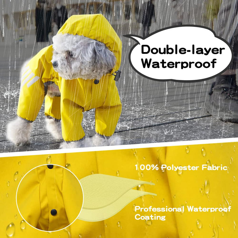 AblePet Puppy Dog Raincoat Hooded Slicker Poncho with Reflective Strap/Leash Hole Windproof Jacket for Small Medium Dogs Yellow - BeesActive Australia