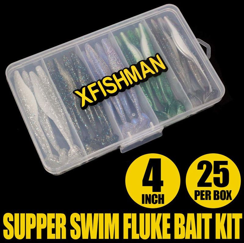 Swim-Fluke-Bait-for-Bass-Fishing-Lure-Paddle-Tail-Soft-Plastic-Baits Kit 4 - 5 Inch Pack of 25 Swimming Fluke Baits(4in, Pack of 25) - BeesActive Australia