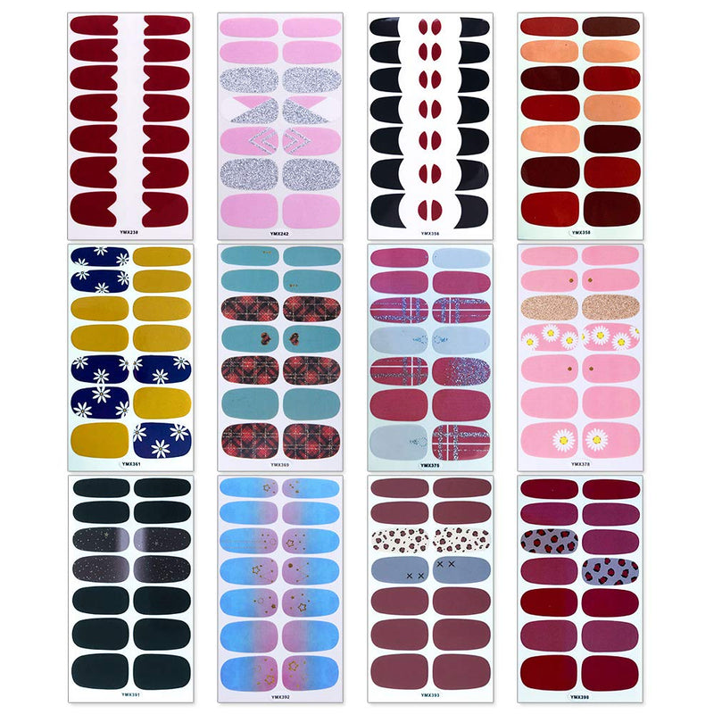 SILPECWEE 20 Sheets Full Wraps Nail Art Polish Stickers Tips and 1Pc Nail File Flower Adhesive Nail Decals Strips Set Manicure Kit for Women NO2 - BeesActive Australia