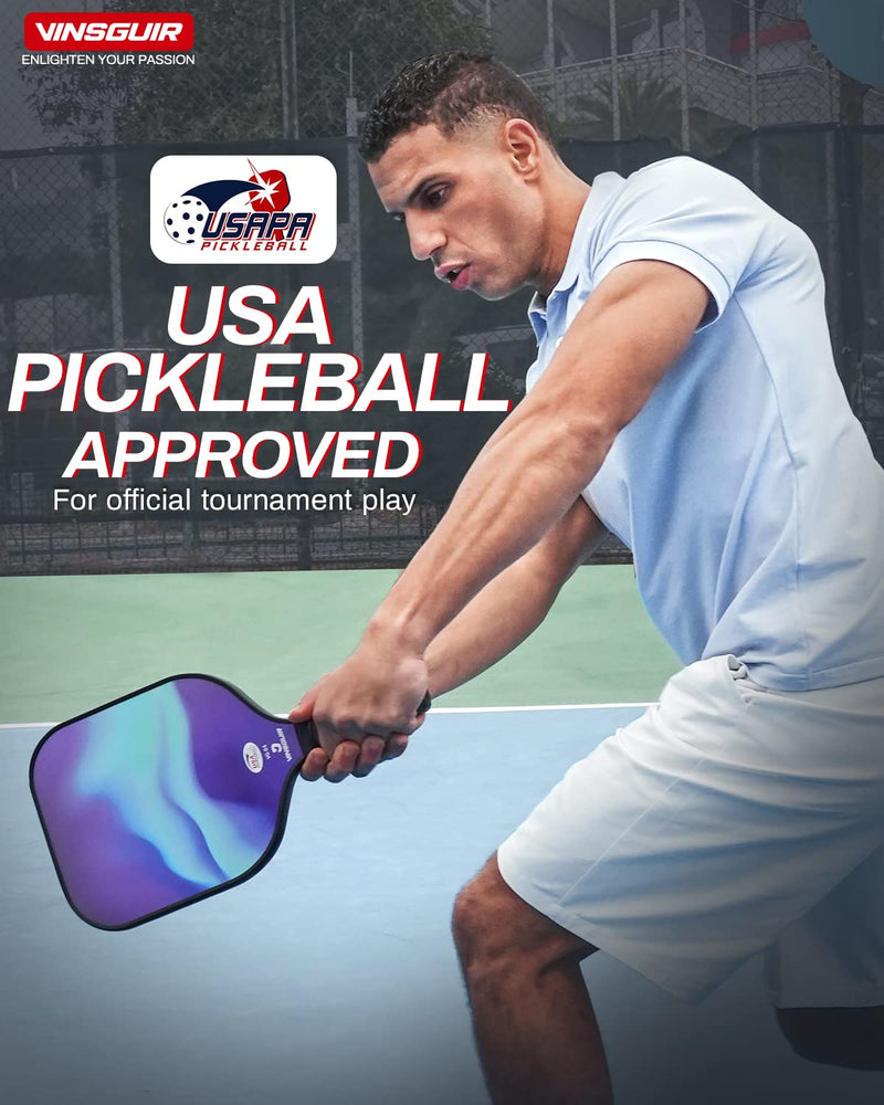 VINSGUIR Pickleball Paddle Set, USAPA Approved Fiberglass Pickleball Set，Pickleball Paddles, Pickleballs, Lightweight Carrying Bag, Pickle Ball Paddle Gifts for Beginners & Pros, Aurora Blue 2 Rackets - BeesActive Australia