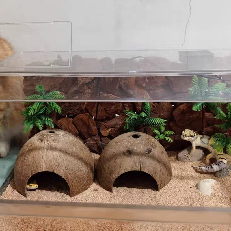 Hamiledyi Reptile Hideouts Natural Coconut Shells Hut Small Animal Hide Cave Hermit Crab Climbing Toys Lizard Habitat Decor Plant Leaves Decoration for Gecko Spider Snake Chameleon (4Pcs) - BeesActive Australia