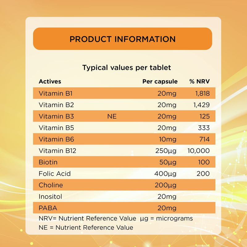 Healthspan High Strength Vitamin B Complex (120 Tablets) | High Levels of All 8 B-Complex Vitamins | Supports Brain & Heart Health | Immune Health | Reduces Tiredness & Fatigue | with Choline | Vegan - BeesActive Australia
