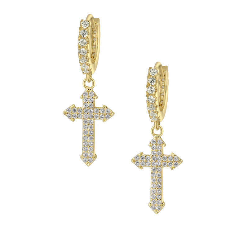 GOVENUS 14K Gold Plated Cubic Zirconia Dainty Lightweight Huggie Hoop Earrings With Dangle Drop Earrings for Women Girls Jewelry Gift Cross-Gold - BeesActive Australia
