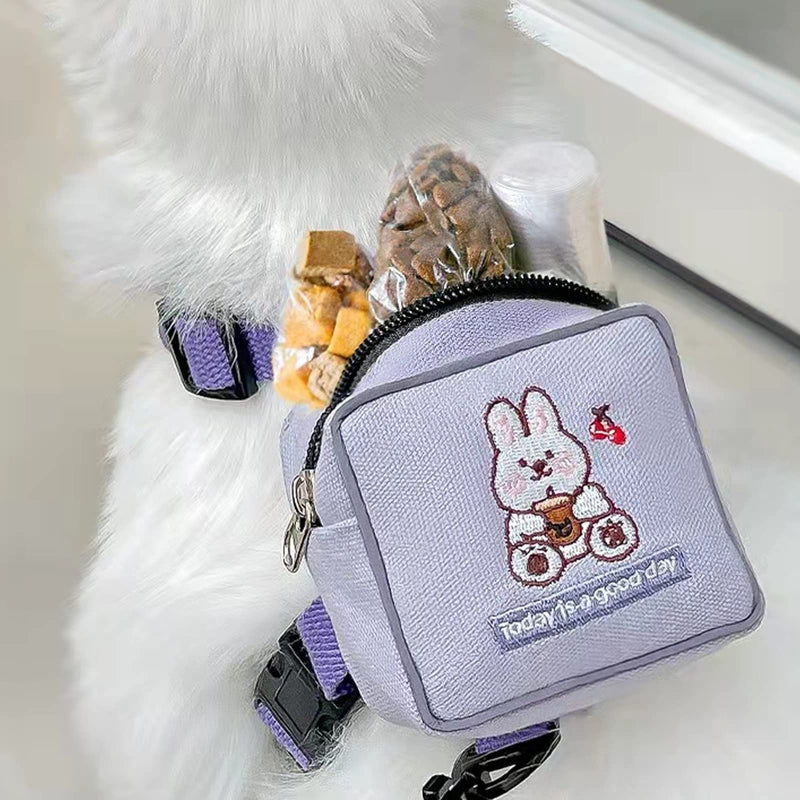 CheeseandU 1PC Pet Dog Cartoon Backpack Harness with Leash, Puppy Dog Cute Bear Rabbit Animal Back Pack Adjustable Saddle Bags with Lead Leash for Dog Outdoor Training Walking S Purple - BeesActive Australia