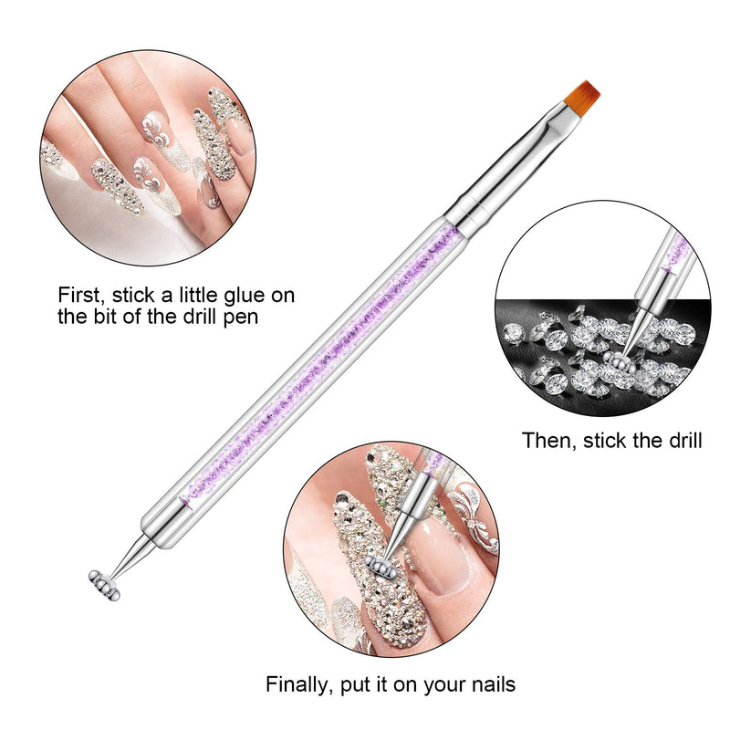 9 Pieces 3D Nail Art Brushes Set, Nail Art Liner Brushes Nail Painting Pen Brushes Double Ended Nail Dotting Drawing Pen Acrylic Nail Brush Pens with Rhinestone Handle for Home Salon - BeesActive Australia