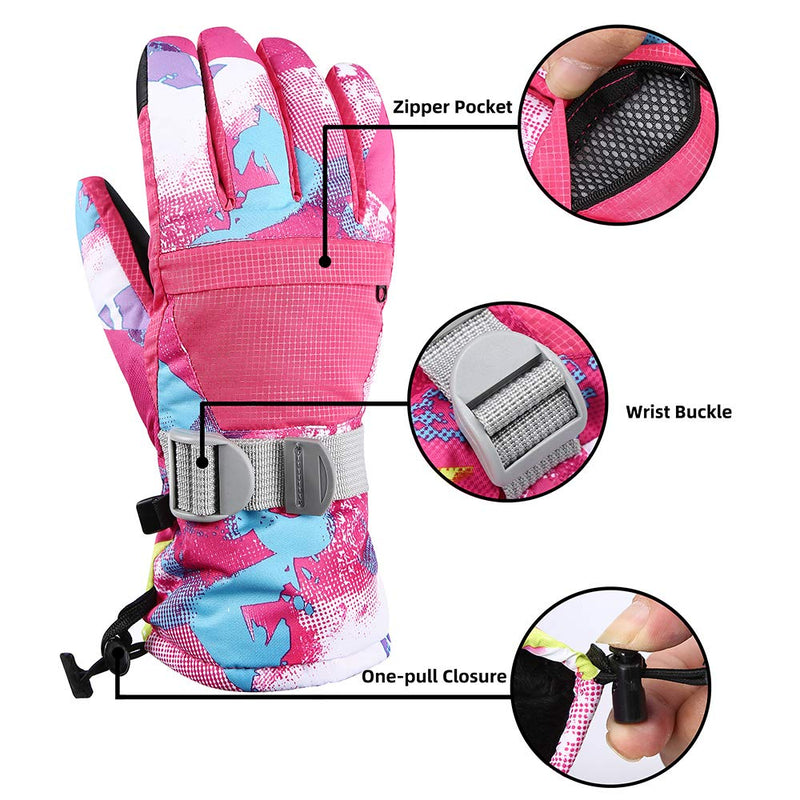 Ski Gloves, Warmest Waterproof and Breathable Snow Gloves for Cold Weather, Fits Both Men & Women,for Parent Child Outdoor Rose Red XS(Fit kids 4-6 years old) - BeesActive Australia