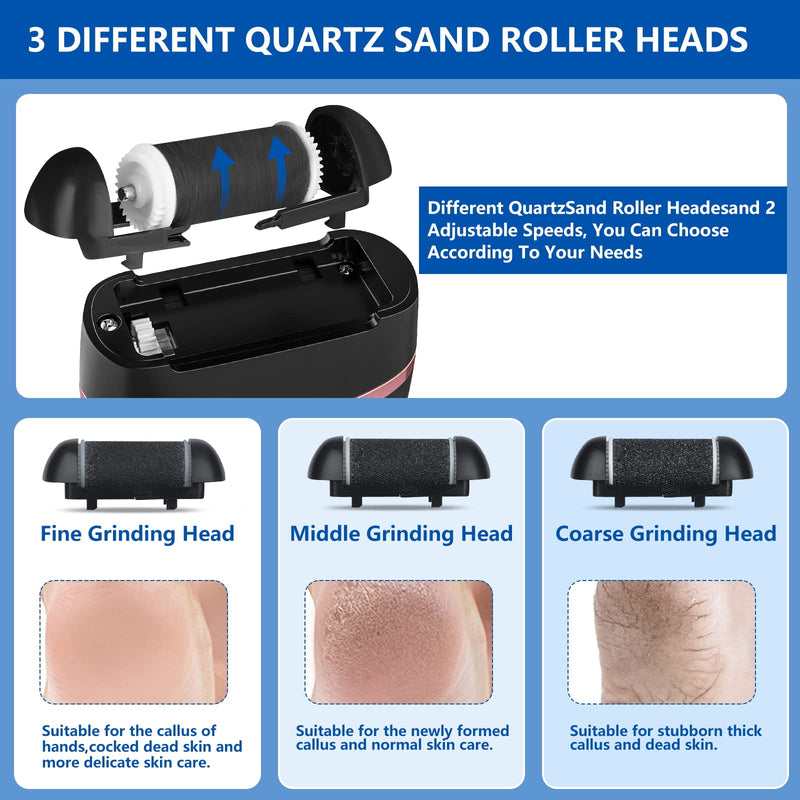 Electric Foot File, Eojjoisee® Hard Skin Remover, Rechargeable Callus Remover for Feet, 16 in 1 Pedicure kit with 3 Rollers LED Light, Foot Care Kit for Dry Dead Skin Cracked Heels Calluses (Black) Black - BeesActive Australia