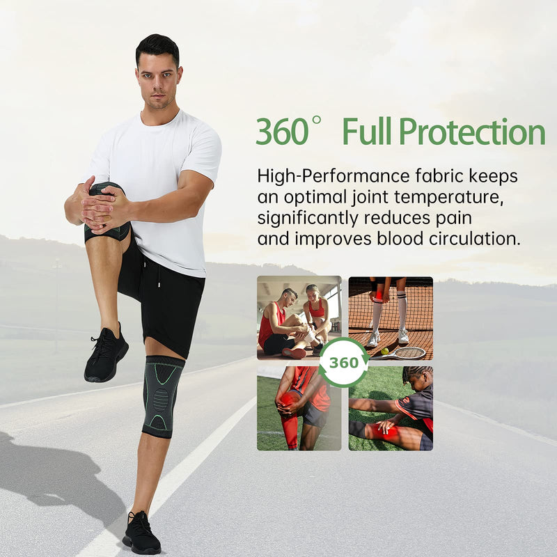 CosySun Knee Compression Sleeve Knee Braces for Men Women Knee Support Protector for Running Basketball Cycling Sport Football Weightlift Workout Arthritis Joint Pain Relief Meniscus Tear 2 Pack L Green - BeesActive Australia