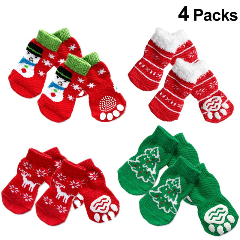 POPETPOP 4 Sets of Pet Dog Puppy Cat Non-Slip Cotton Socks with Christmas Pattern S - BeesActive Australia