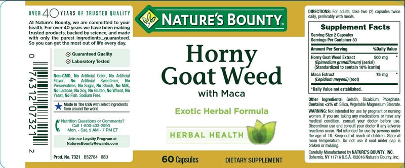 Nature's Bounty Horny Goat Weed w/Maca, 60 Capsules 60 Count (Pack of 1) - BeesActive Australia