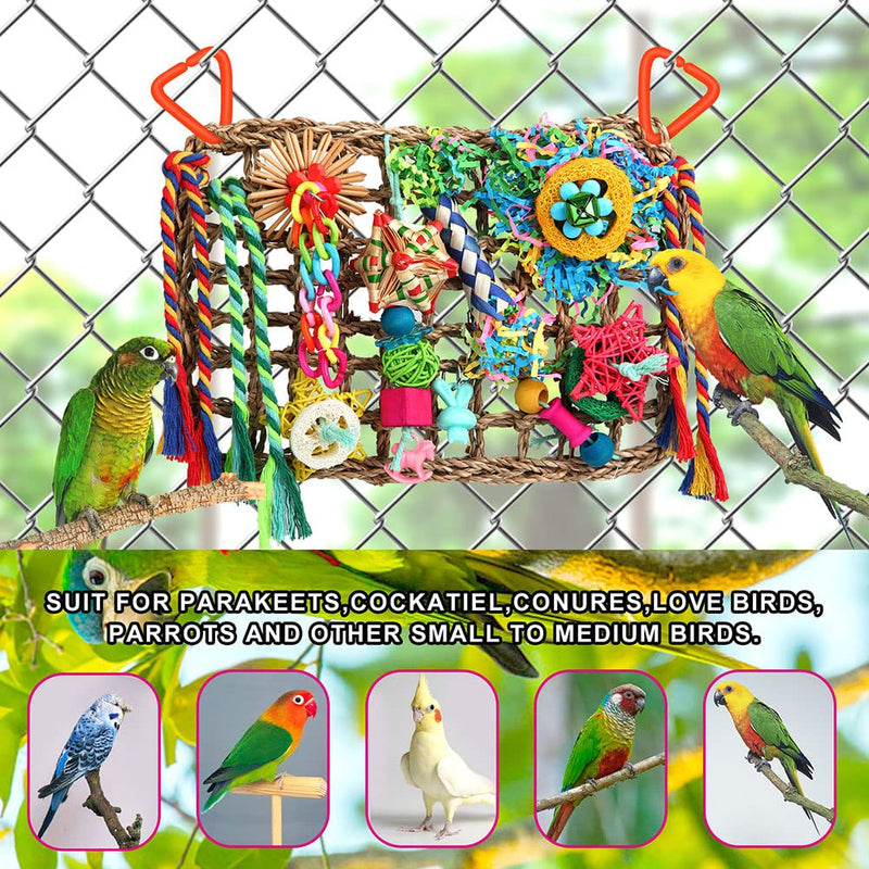 YIXUND Bird Toys Bird Foraging Toys for Parakeets Cockatiel Conures Lovebirds Bird Foraging Shredding Seagrass Wall with Various Toys for Birds - BeesActive Australia