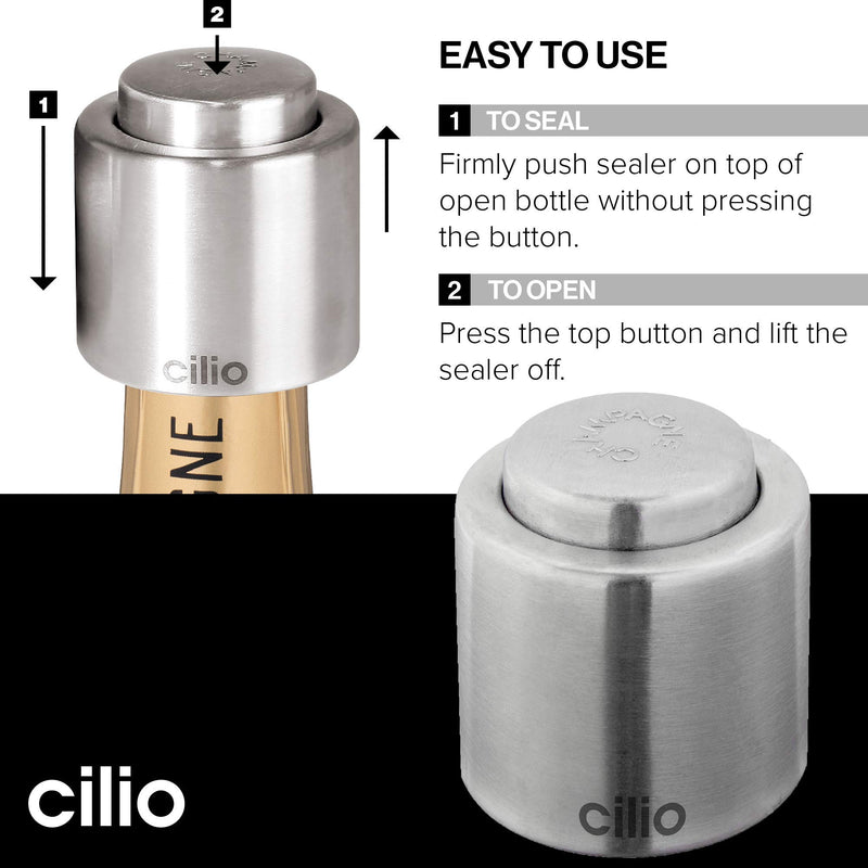 [AUSTRALIA] - Cilio Stainless Steel Champagne Sealer Wine Stoppers, Large 