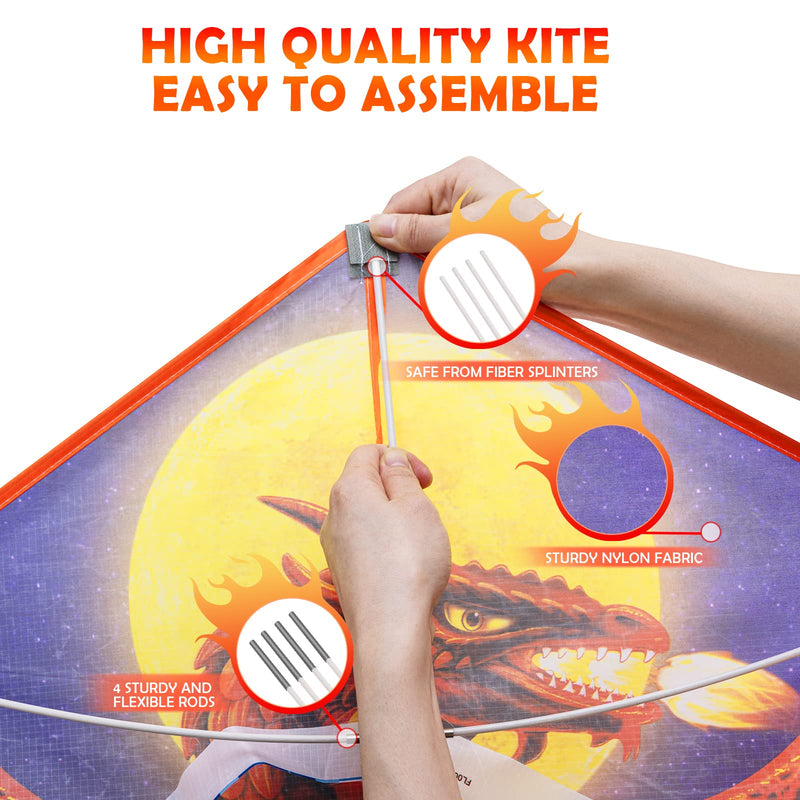 Dragon Delta Kites for Kids and Adults, Easy to Fly, 55 Inch Ribbons 300ft Kite String on Handle, Beach Kite for Professional or Beginners, 51X31Inch Red - BeesActive Australia