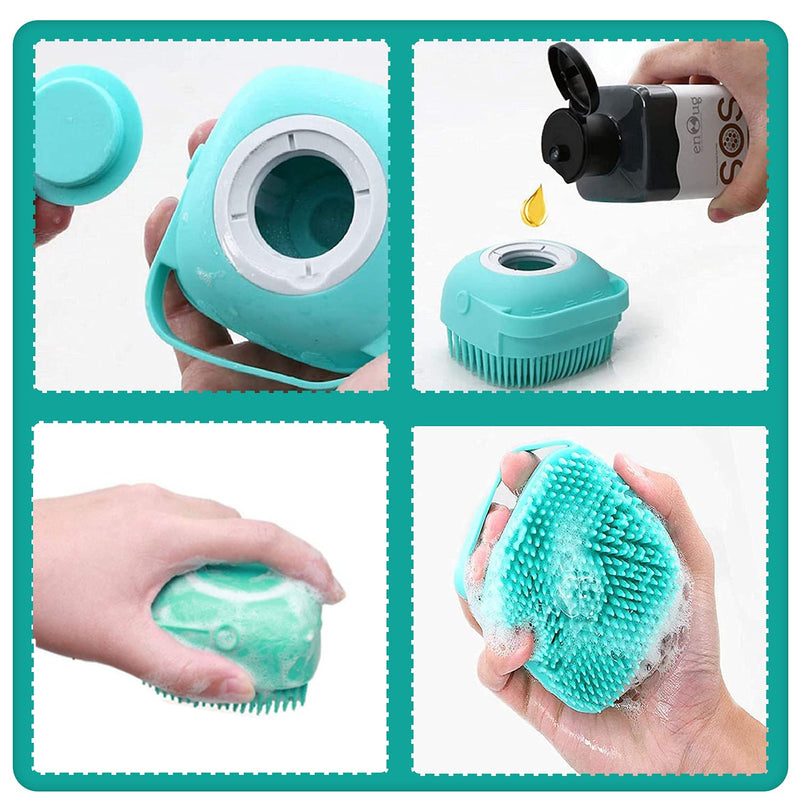 ELEGX Pet Grooming Bath Massage Brush with Soap and Shampoo Dispenser Soft Silicone Bristle for Long Short Haired Dogs Cats Shower (Yellow) Yellow - BeesActive Australia