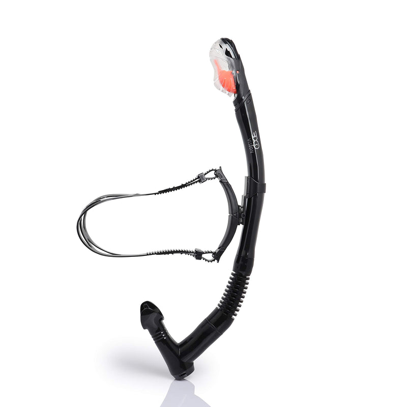 EXP VISION Dry Snorkel, Adult Dive Snorkel Free Breath Diving Snorkel Tube Food-Grade Silicone Mouthpiece Snorkeling Gear with Splash Guard Top Valve and Headstrap Clip for Snorkeling Swimming A-Black - BeesActive Australia