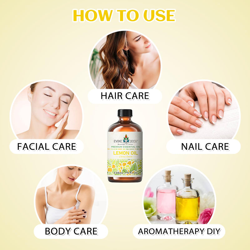 EVOKE OCCU Lemon Essential Oil 118ml, Pure Lemon Oil for Home Diffuser Massage House Cleansing- 4 FL Oz - BeesActive Australia