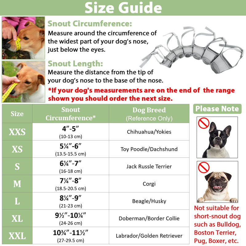 Dog Muzzle, Soft Mesh Muzzle for Small Medium Large Dogs Chihuahua Poodles Beagle Dachshund Corgis Labrador Golden, Puppy Muzzle for Biting Chewing Grooming, Allows Panting Drinking Grey XS-(Snout 5¼”-6”) - BeesActive Australia