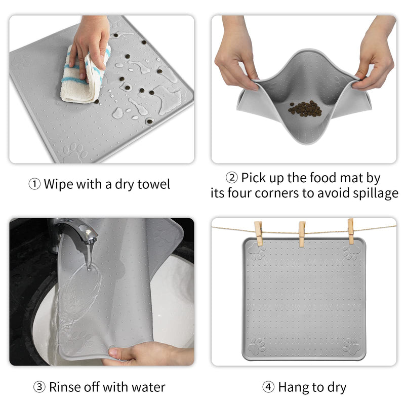 Ptlom Pet Placemat for Dog and Cat, Mat for Prevent Food and Water Overflow, Suitable for Medium and Small Pet,Silicone, 13" 13"… 13" * 13" Grey - BeesActive Australia