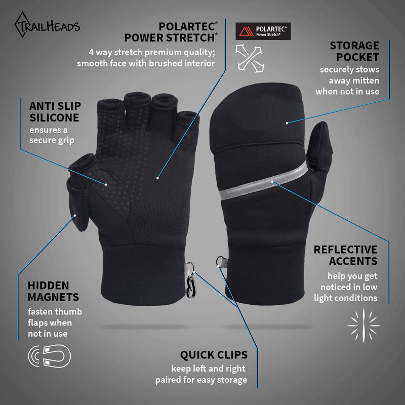 [AUSTRALIA] - TrailHeads Men's Power Stretch Convertible Mittens | Fingerless Gloves Medium/Large 