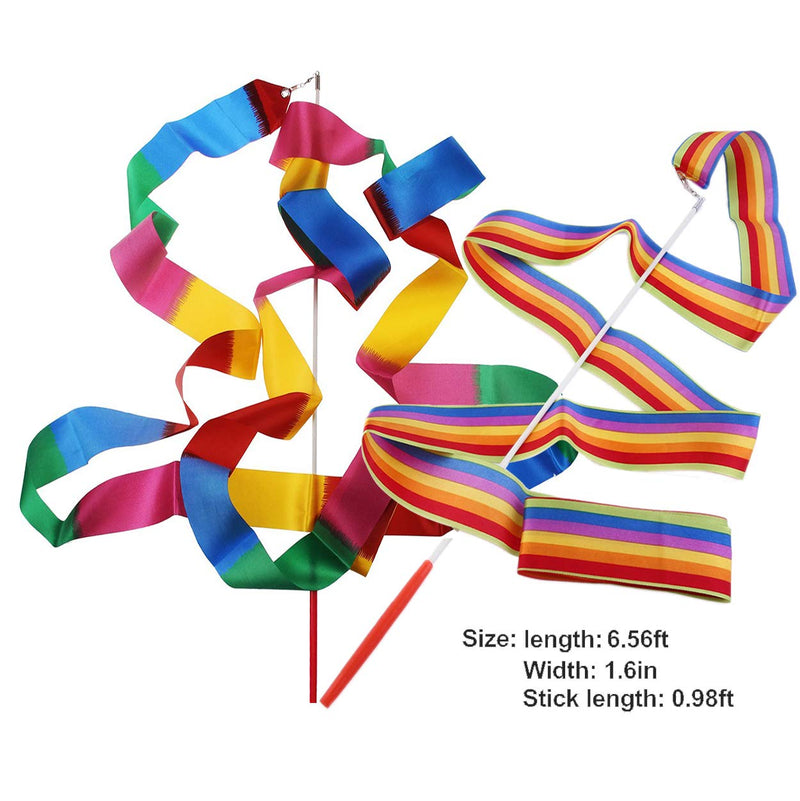 Dance Ribbons Rainbow Streamers Rhythmic Gymnastics Ribbon Baton Twirling Wands on Sticks 2pc for Kids Artistic Dancing - BeesActive Australia