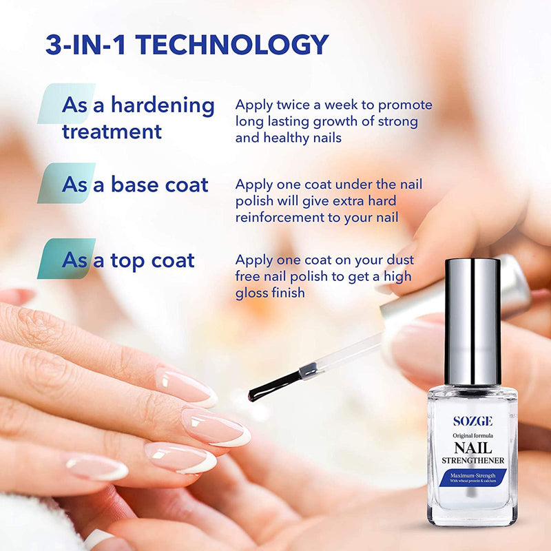 SOZGE Nail Strengthener for Treating Weak, Damaged Nails, Promotes Growth, Use as a Top Coat or Base Coat 15ML - BeesActive Australia