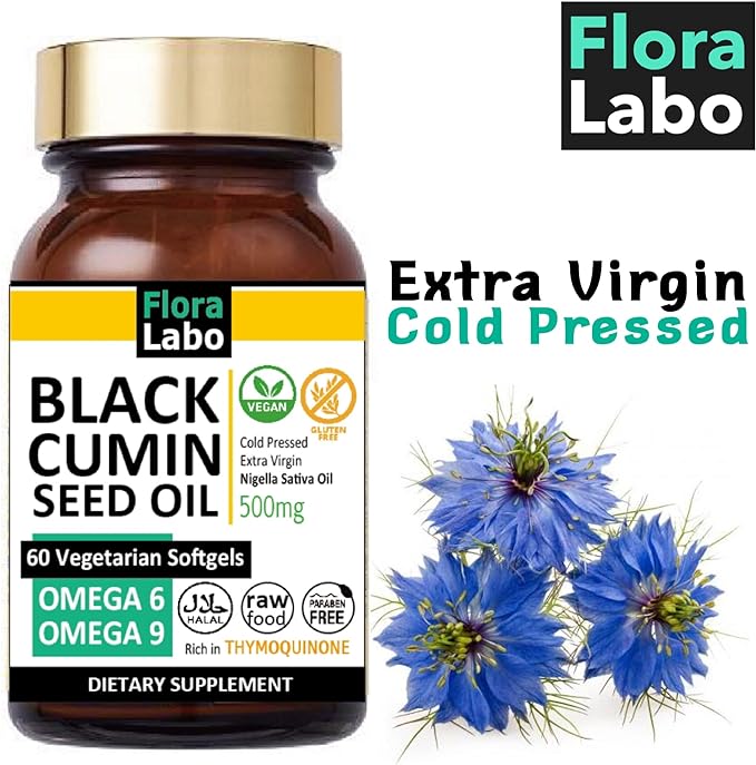 Black Cumin Seed Oil 500mg 60 tablets for about 30 days | Flora Labo German-made, biodynamic farming, cold-pressed, extra virgin oil BLACK CUMIN SEED OIL SOFTGELS SUPPLEMENT - BeesActive Australia