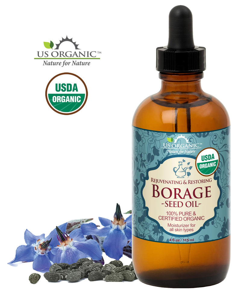 US Organic Borage seed Oil (18% GLA), USDA Certified Organic, 100% Pure & Natural, Cold Pressed, aka Starflower oil, in Amber Glass Bottle w/Glass Eye dropper for Easy Application (4 oz (115 ml)) 4 Fl Oz (Pack of 1) - BeesActive Australia