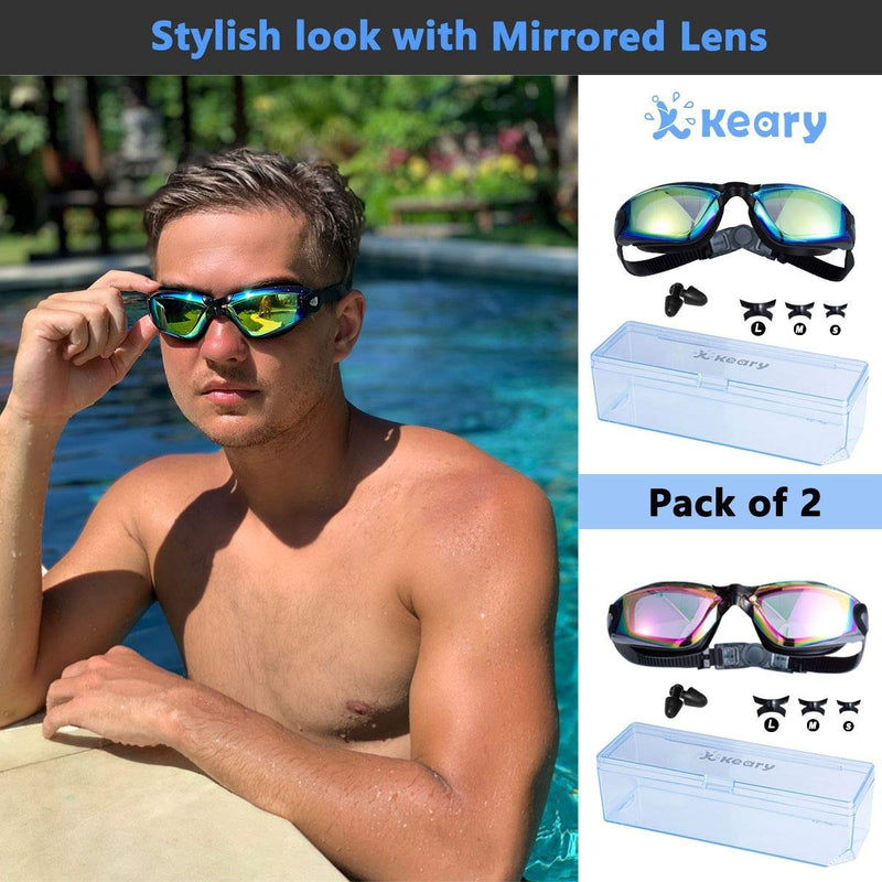Keary 2 Pack Anti-Fog Swim Goggles for Adult Youth, Anti-UV Waterproof Triathlon Pool Goggles with 3 Nose Pieces Aqua/Pink(2 Pack) - BeesActive Australia