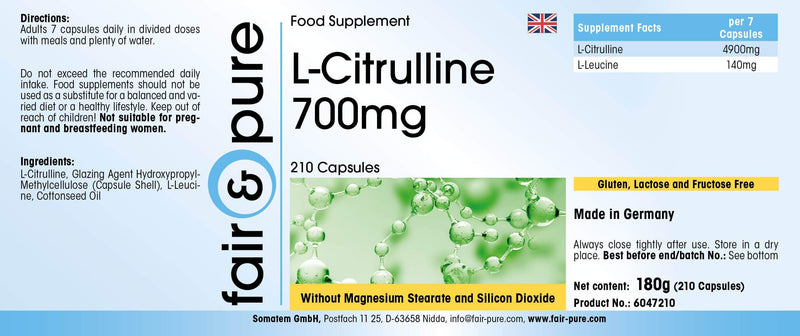 Fair & Pure® - L-Citrulline Capsules - 700mg - Vegan - 210 Capsules - BeesActive Australia