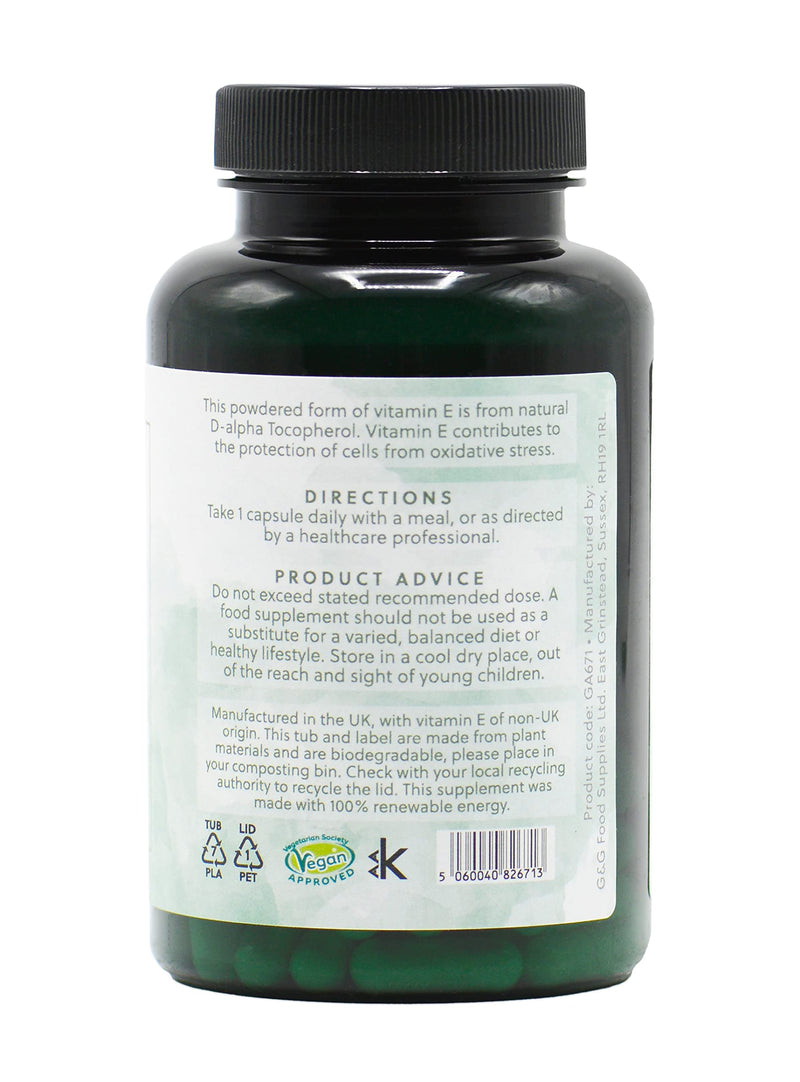 Vitamin E Capsules | 400iu (268mg) Vitamin E per Capsule | 120 Vegan Capsules | G&G Vitamins - BeesActive Australia