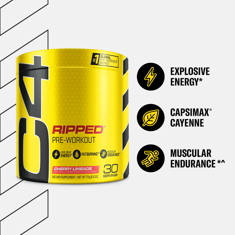 Cellucor C4 Ripped Pre Workout Powder Cherry Limeade | Creatine Free + Sugar Free Preworkout Energy Supplement for Men & Women | 150mg Caffeine + Beta Alanine| 30 Servings 30 servings (Pack of 1) - BeesActive Australia