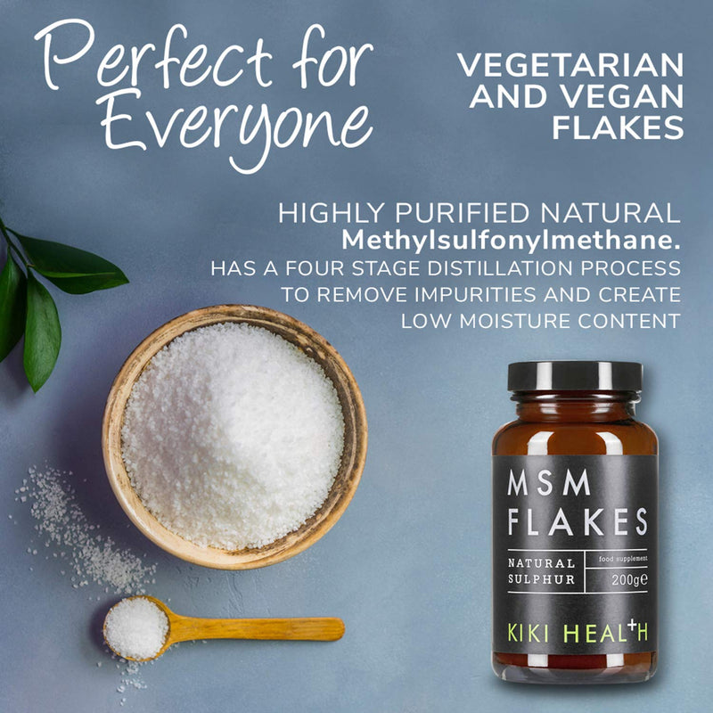 KIKI Health Natural MSM Flakes Minerals Supplements - Pure Natural Sulphur for Joints, Skin, Hair & Nails - Gluten-Free & Allergen-Free MSM Supplements - No Additives Easy Formulation 200g 200 g (Pack of 1) - BeesActive Australia