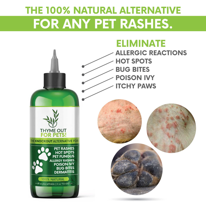 Thyme Out for Pets (8oz) - Natural Dog and Cat Itch Relief & Skin Treatment for Itchy Paws and Ringworm - Yeast Infection, Dandruff and Hot Spot Spray for Dogs - All Natural, Organic Blend - BeesActive Australia