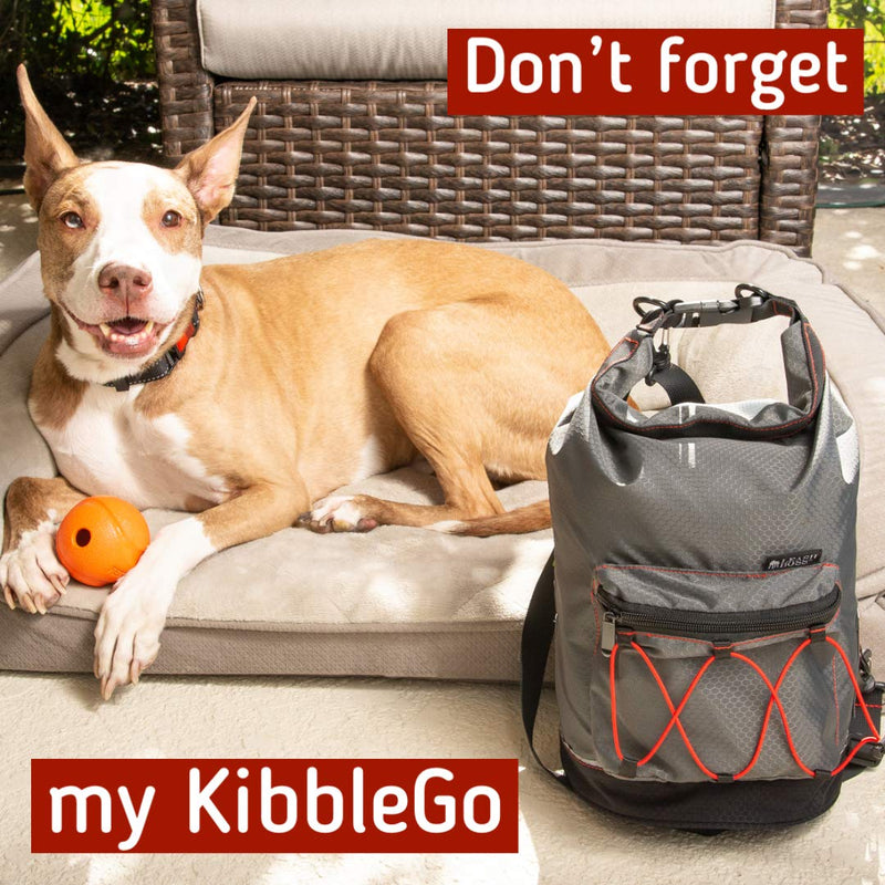 Leashboss KibbleGo Dog Food Travel Bag with Storage Pocket and Waste Bag Dispenser, Large 30 Cup/10 Pound Capacity, Water-Resistant Roll Top Pet Food Travel Storage Container for Road Trips & Camping 30 Cup Capacity Gray - BeesActive Australia