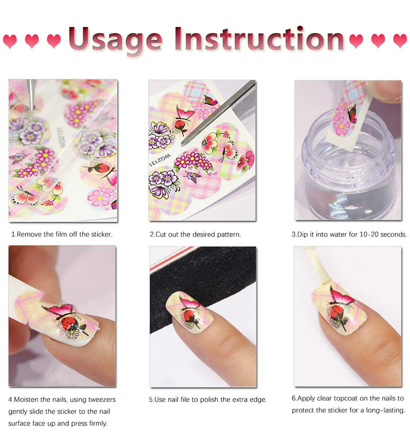 DANNEASY 48 Sheets Floral Nail Water Transfer Decals Full Wraps Nail Stickers Design Manicure Kit for Women with 1Pc Nail File + Wood Cuticle Stick kit 1 - BeesActive Australia