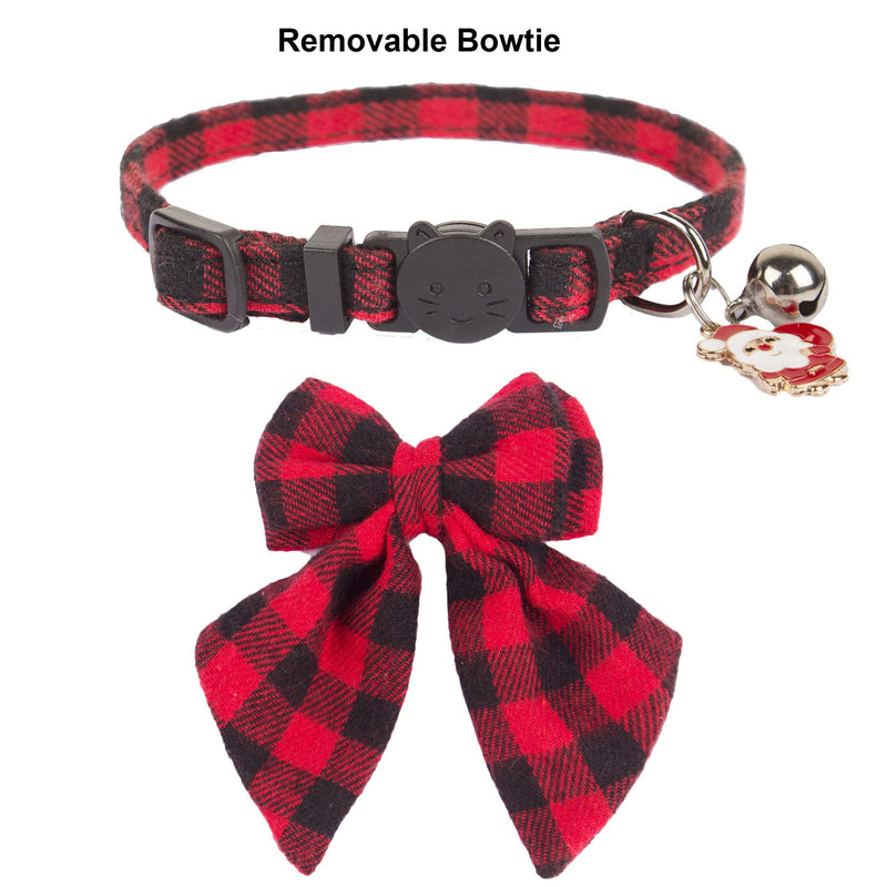 ADOGGYGO Christmas Cat Collars Breakaway with Stylish Bowtie, 2 Pack Red Green Plaid Christmas Kitten Collar with Bell Removable Bow Cat Christmas Collar for Cats Kittens - BeesActive Australia