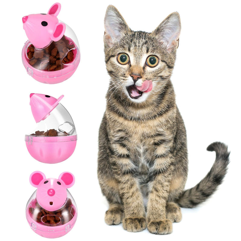 PORTOWN 4 Pcs Cat Food Ball Dispenser, Small Cat Food Balls Slow Feeder Mice Shaped Tumbler Cat Food Toy Cat Treat Toy Feeder Toy for Interactive Training(Pink,White) - BeesActive Australia