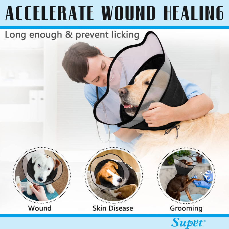 Supet Dog Cone for Dogs After Surgery, Soft Dog Cones for Large Medium Dogs, Comfortable Elizabethan Collar for Dogs to Stop Licking, Adjustable Pet Recovery Collar for Small Dogs L (Neck:13.5"-19.0") Black - BeesActive Australia
