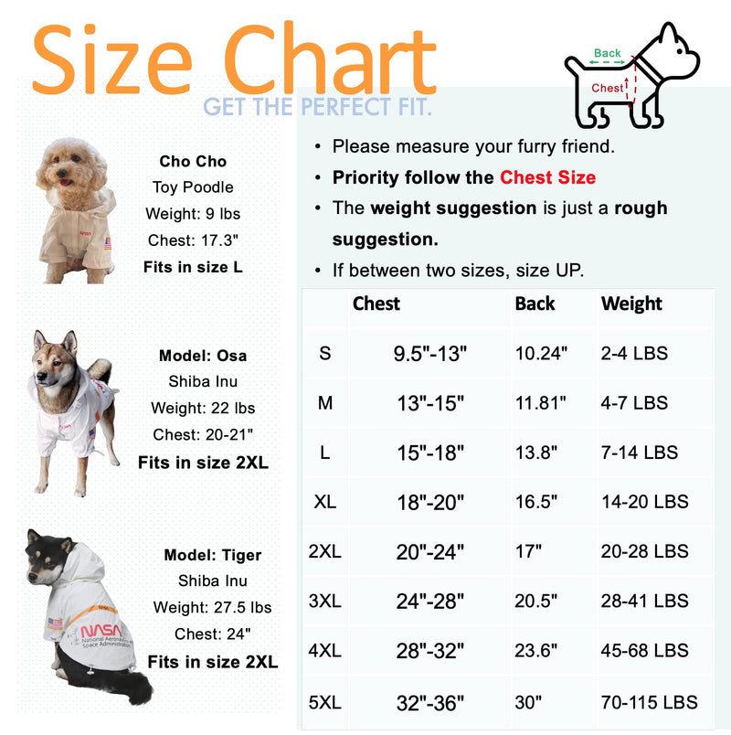 ChoChoCho Dog Raincoats, Reflective Rain Jacket Water Proof, Dog NASA Costume, Dog Clothes, Pet Stylish Streetwear Outfit for Dogs Cat Puppy Small Medium Large 3XL (Chest: 23''-28'' / Suggest: 28-41 lbs) White (Reflective) - BeesActive Australia