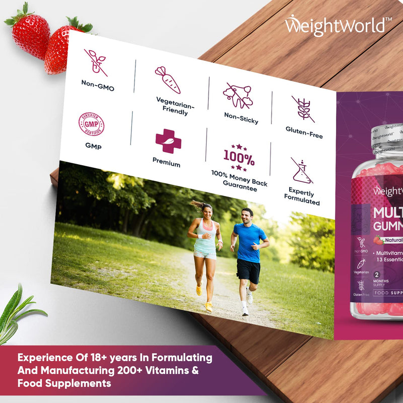 Multivitamin Gummies for Women & Men - 2 Months Supply - 13 Multivitamins & Minerals - 120 Vitamin Gummies - With Vitamin C, A, D, B, Biotin & Zinc - Strawberry Flavoured Chewable Multivitamins Adults - BeesActive Australia