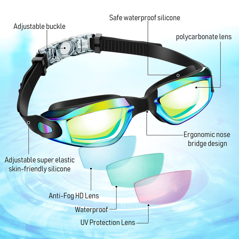 6 Pack Swim Goggles Anti Fog Swimming Goggles No Leaking Full Protection Pool Goggles Swimming Glasses Water Goggles with 6 Ear Plugs Nose Clip for Adult Men Women Youth - BeesActive Australia