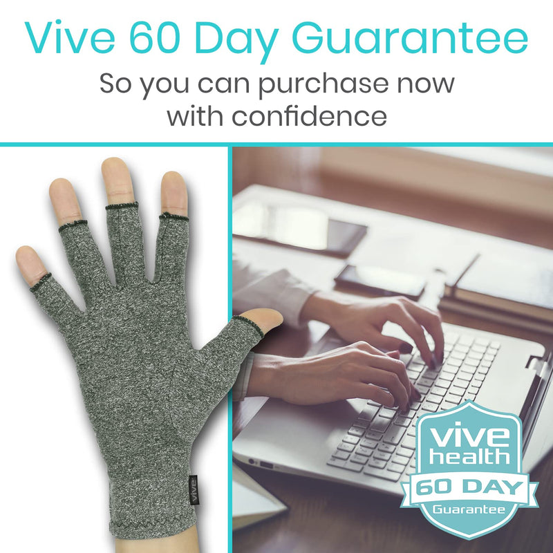 Vive Arthritis Gloves - Men, Women Rheumatoid Compression Hand Glove for Osteoarthritis- Arthritic Joint Pain Relief - Carpal Tunnel Wrist Support - Open Finger, Fingerless Thumb for Computer Typing Grey Medium - BeesActive Australia