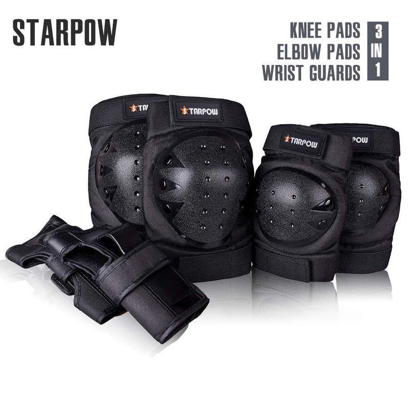 STARPOW Knee Pads for Kids/Adult Elbows Pads Wrist Guards 3 in 1 Protective Gear Set for Skateboarding, Roller Skating, Rollerblading, Snowboarding, Cycling(S/M/L) Black Child ( Small ) - BeesActive Australia