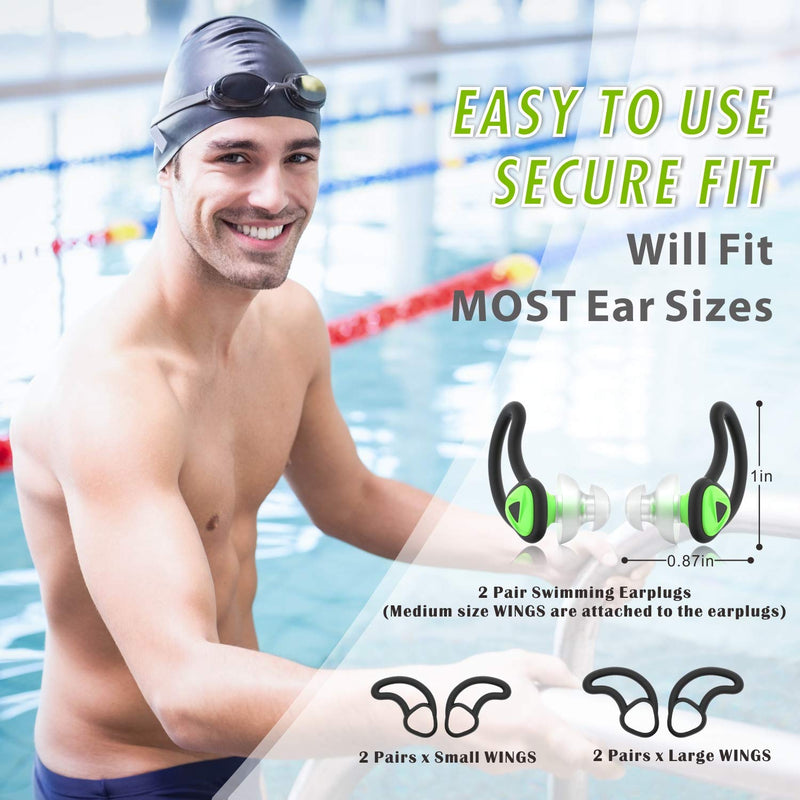 [2 Pairs] Ear Plugs for Swimming, Hearprotek Swim Ear Plugs Adults-Waterproof Silicone Water earplugs for Men Women Juniors Swimmers Pool Shower Bathing (Green) Green - BeesActive Australia