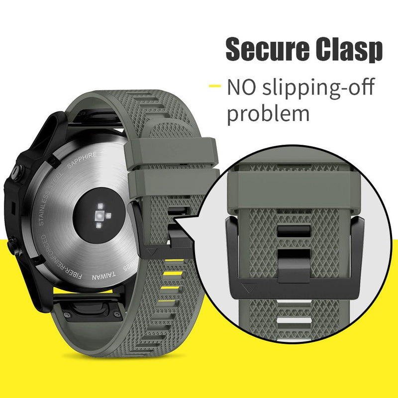 ANCOOL Compatible with Fenix 5 Band Easy Fit 22mm Width Soft Silicone Watch Strap Replacement for Fenix 5/Fenix 5 Plus/Forerunner 935/Approach S60/Quatix 5 - Army Green - BeesActive Australia