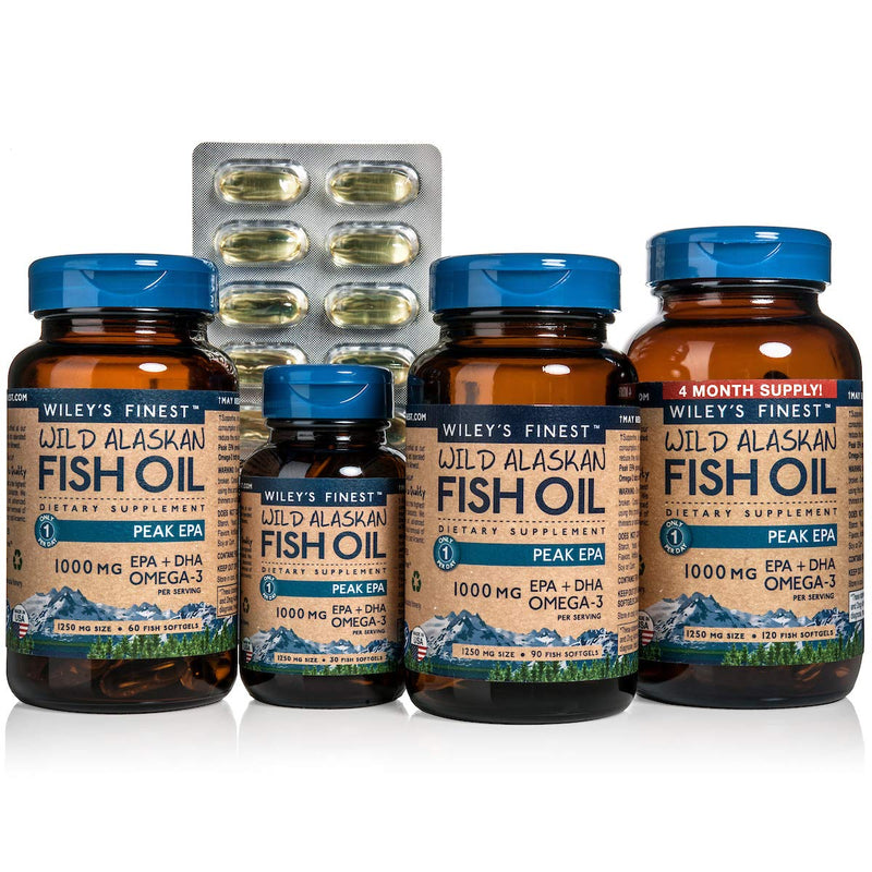 Wiley’s Finest Peak EPA 1000mg EPA + DHA Omega-3 Per Capsule - High Potency Wild Alaskan Fish Oil IFOS Certified Fish Gelatin Capsules 30 Count - BeesActive Australia