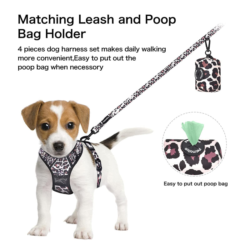 Petmolico No Pull Dog Harness Set, 2 Leash Attchment Easy Control Handle Reflective Vest Dog Harness and Leash Set with Poop Bag Holder Including Free Waste Bag for Small Medium Large Dogs Leopard - BeesActive Australia