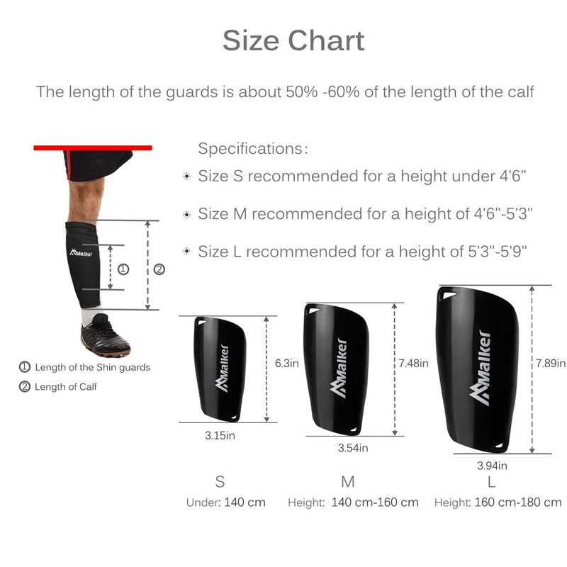 Malker Soccer Shin Guards for Kids Youth Adults Shin Guards Pads with Sleeves, Lightweight and Compact, Protective Soccer Equipment Black Medium - BeesActive Australia
