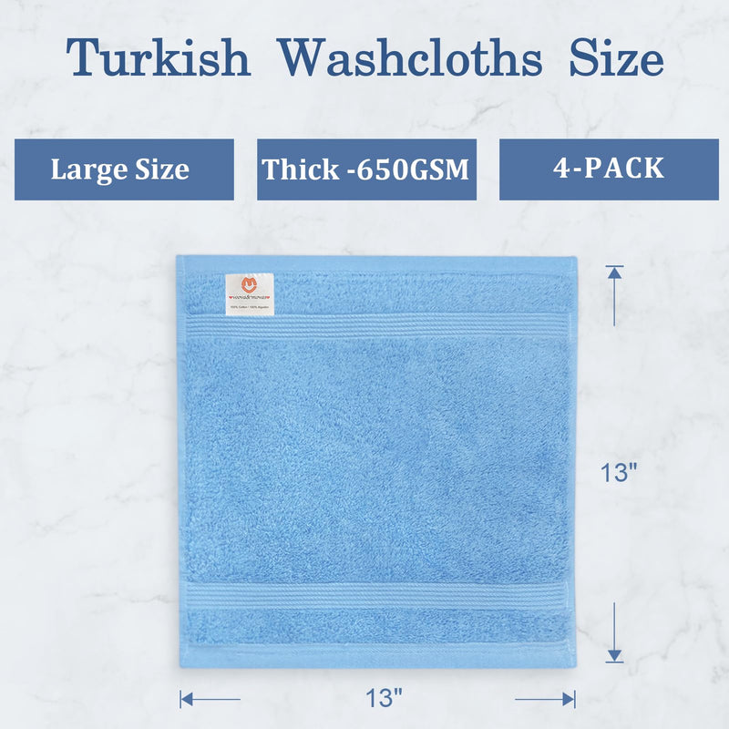 VOOVA & MOVAS Wash Cloths for Your Face and Body,4 Pack (13x13 Inches 650GSM), Blue Washcloths - 4PC - BeesActive Australia